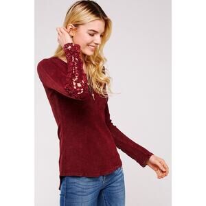 UrbanX Thermal Scoop Neck Long Sleeve Crochet Lace Burgundy Small